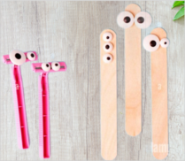 Pink shaving razors with googly eyes and waxing sticks with googly eys