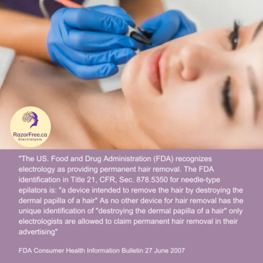Electrolysis is the only method of hair removal classified as permanent by FDA and only electrologists can advertise permanent hair removal