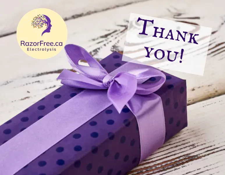 Electrolysis e-gift card presented as a special occasion gift